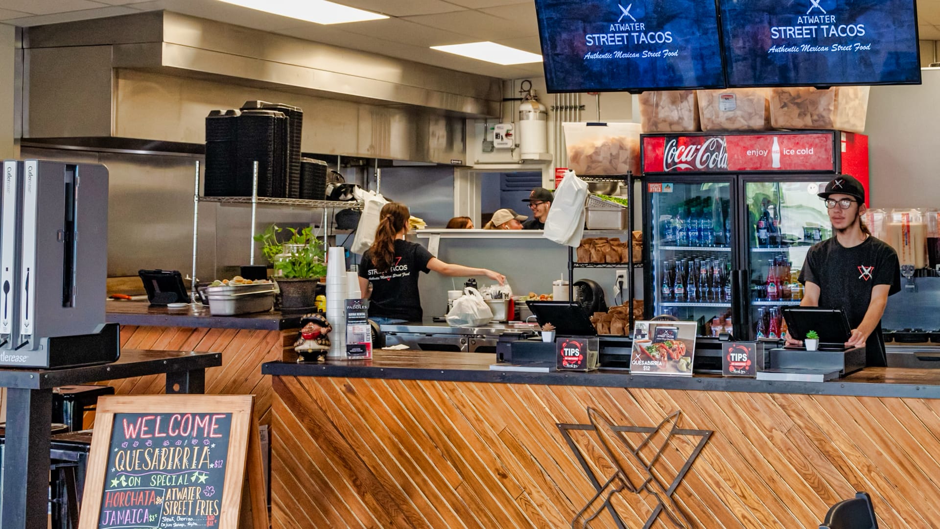 Interior view of Atwater Street Tacos featuring vibrant Mexican decor, cozy seating, and welcoming atmosphere at our Monroe MI 48162 and Flat Rock MI 48134 locations