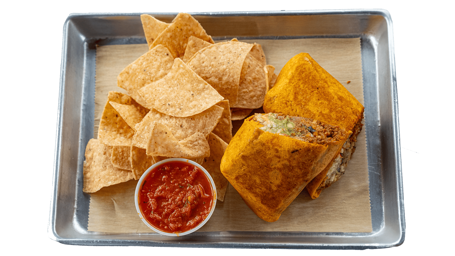 Big Ole Burrito wrapped in a jalapeño cheddar tortilla, packed with steak, rice, beans, pico de gallo, cheese, guacamole, and chipotle aioli